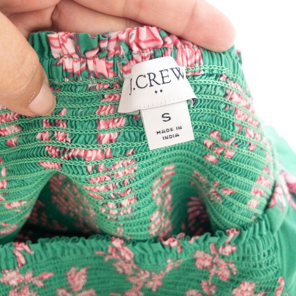 J.Crew Floral Puff Sleeve Smocked Cotton Midi Dress SZ S Green Boho Cottage Core - Picture 7 of 9